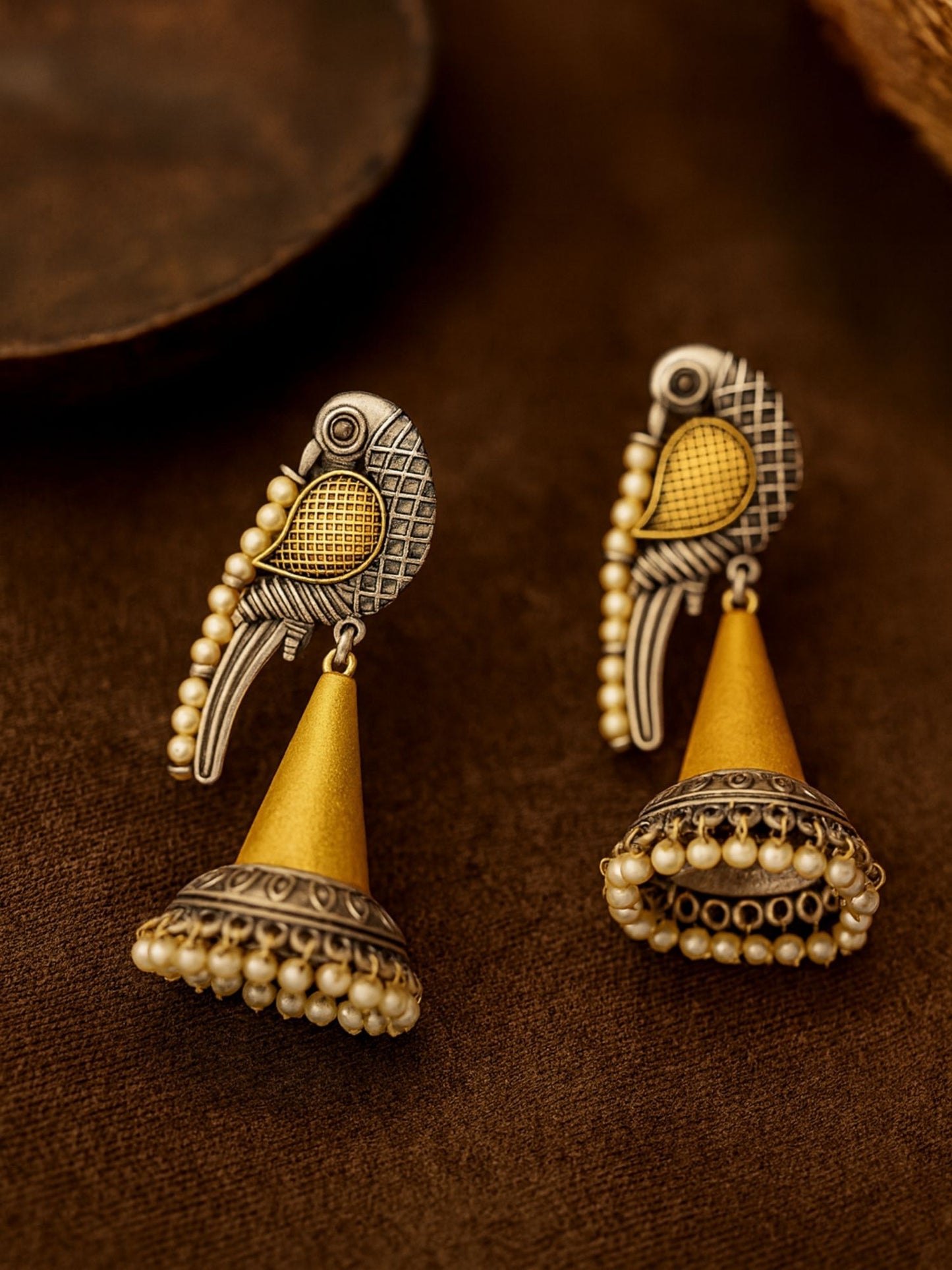 Afghani Jhumka Earrings Peacock Design With Pearl