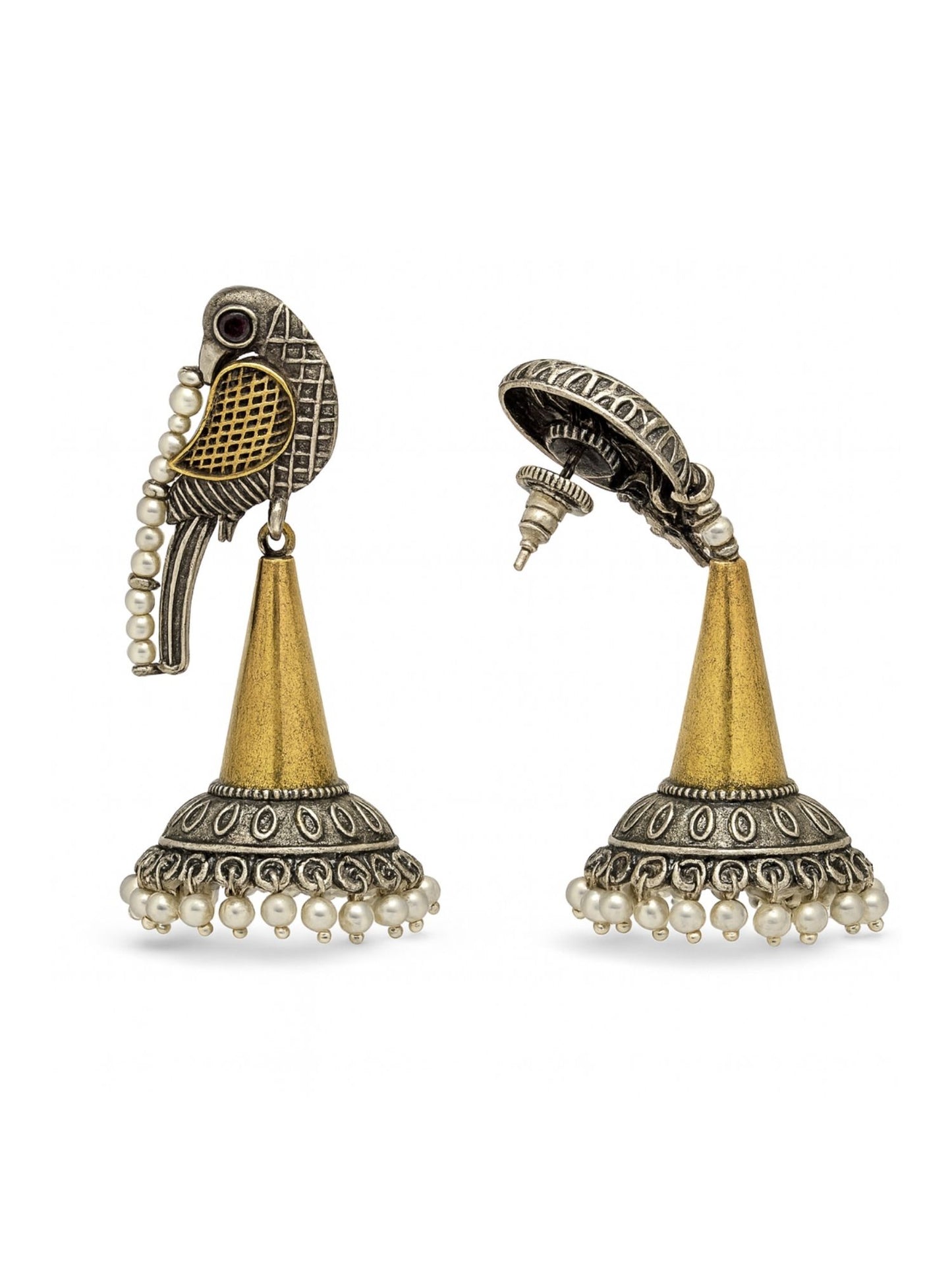 Afghani Jhumka Earrings Peacock Design With Pearl