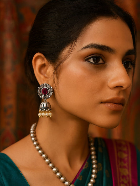 Afghani Jhumka Earrings Flower Design With Pearl