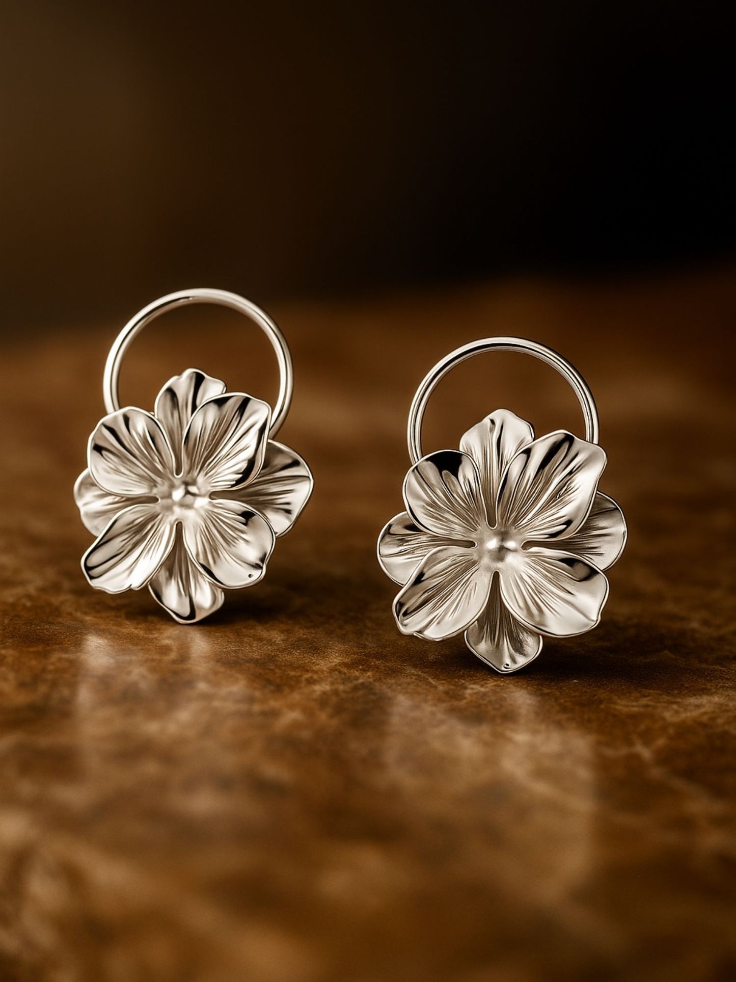 Silver Floral Hoop Earrings for Women | Metal Design