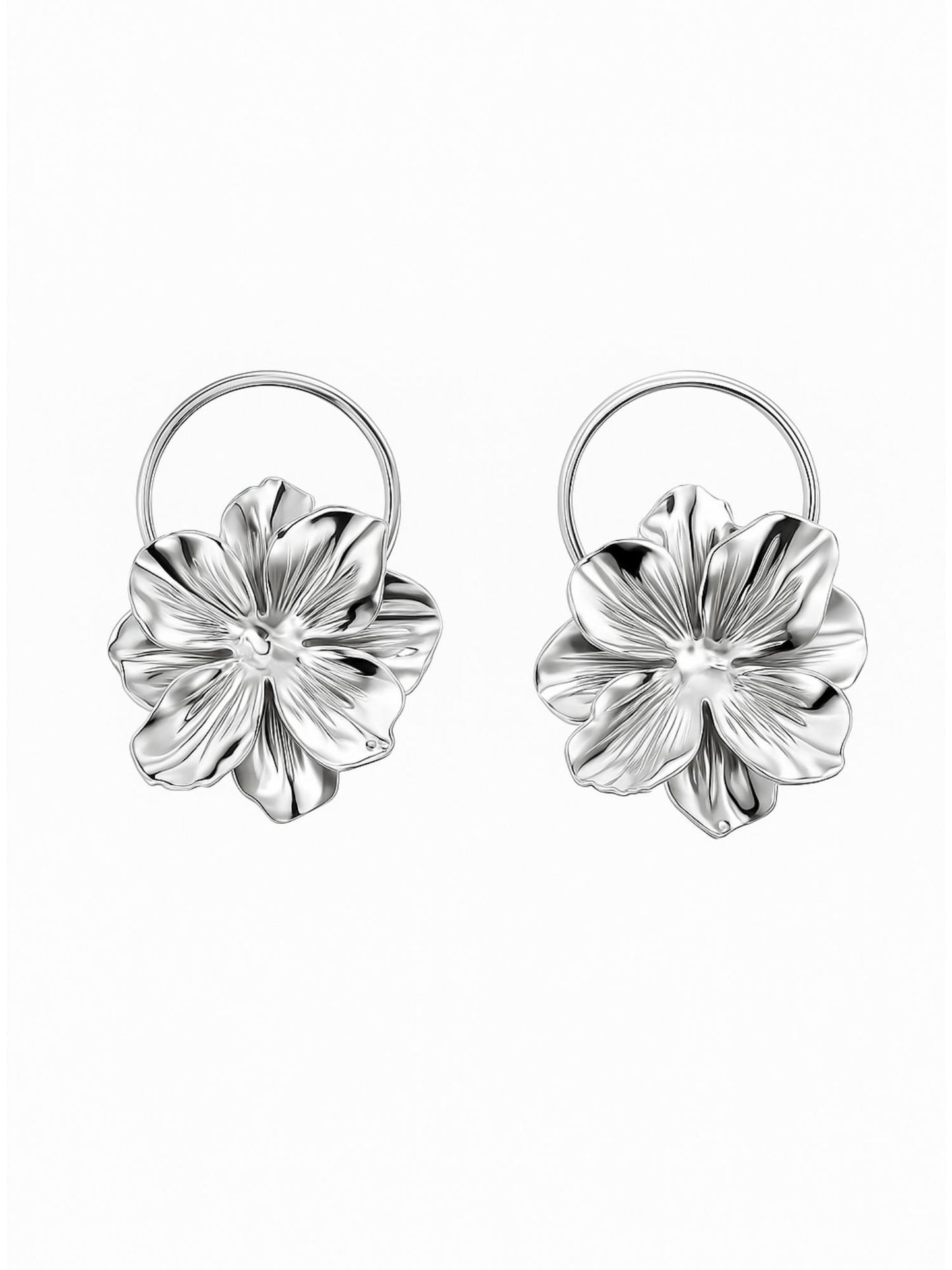 Silver Floral Hoop Earrings for Women | Metal Design