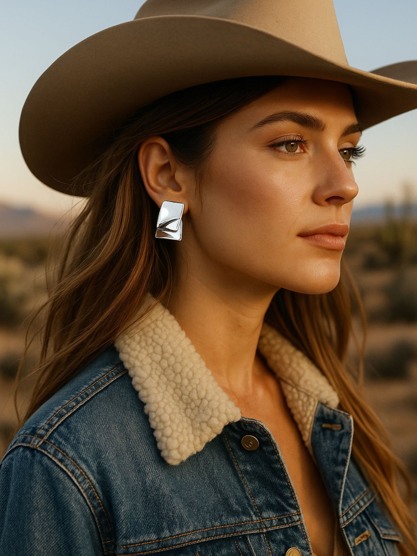 Silver Tone Square Stud Earrings for Women