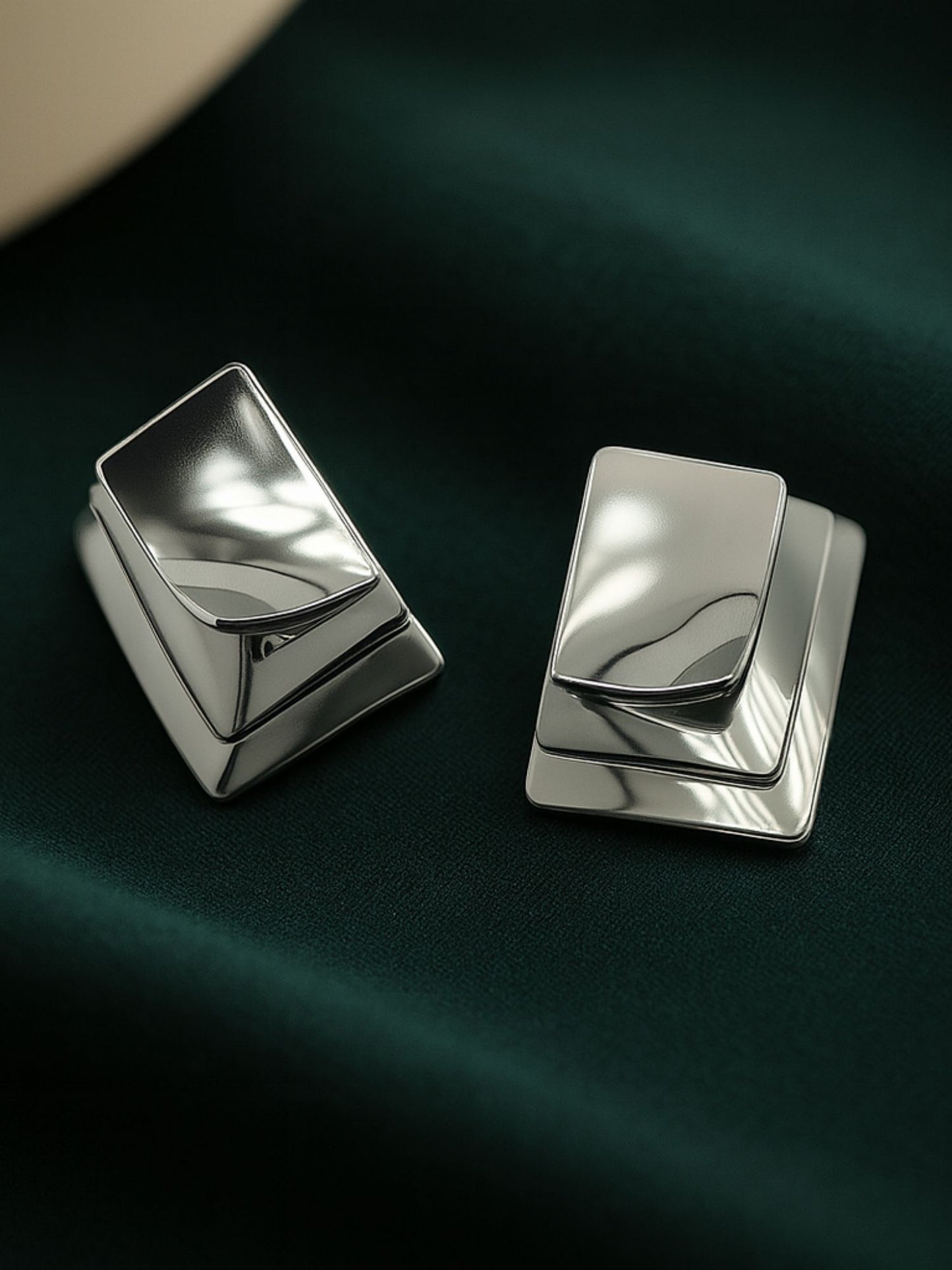 Silver Tone Square Stud Earrings for Women