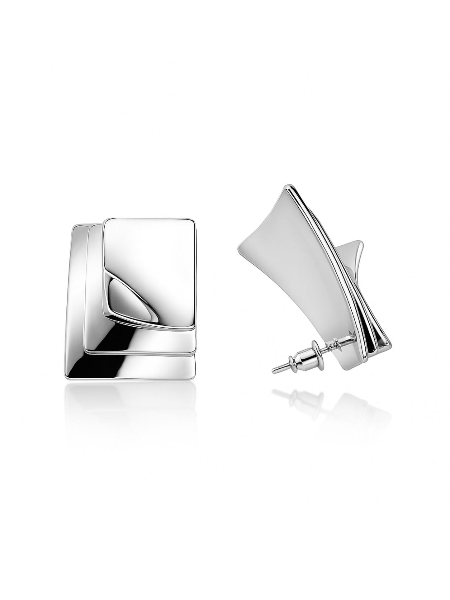 Silver Tone Square Stud Earrings for Women