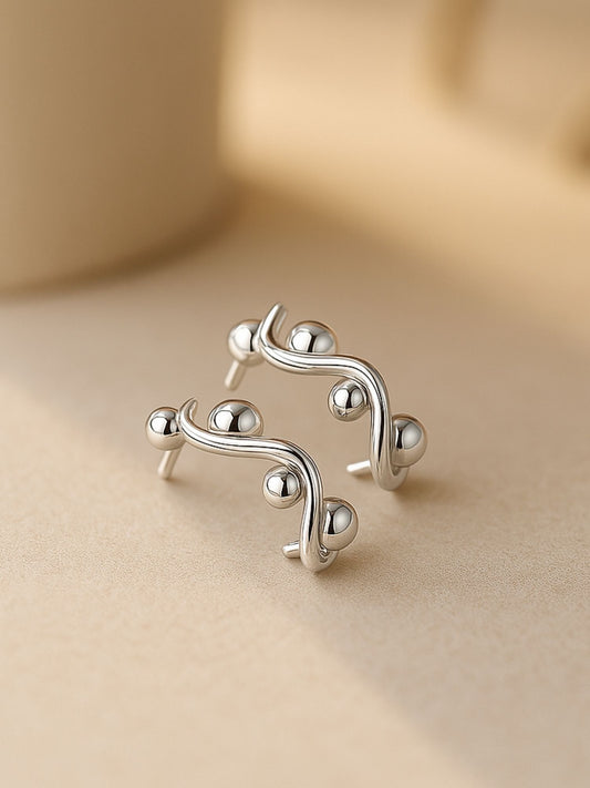 Silver Tone Abstract Swirl Stud Earrings for Women
