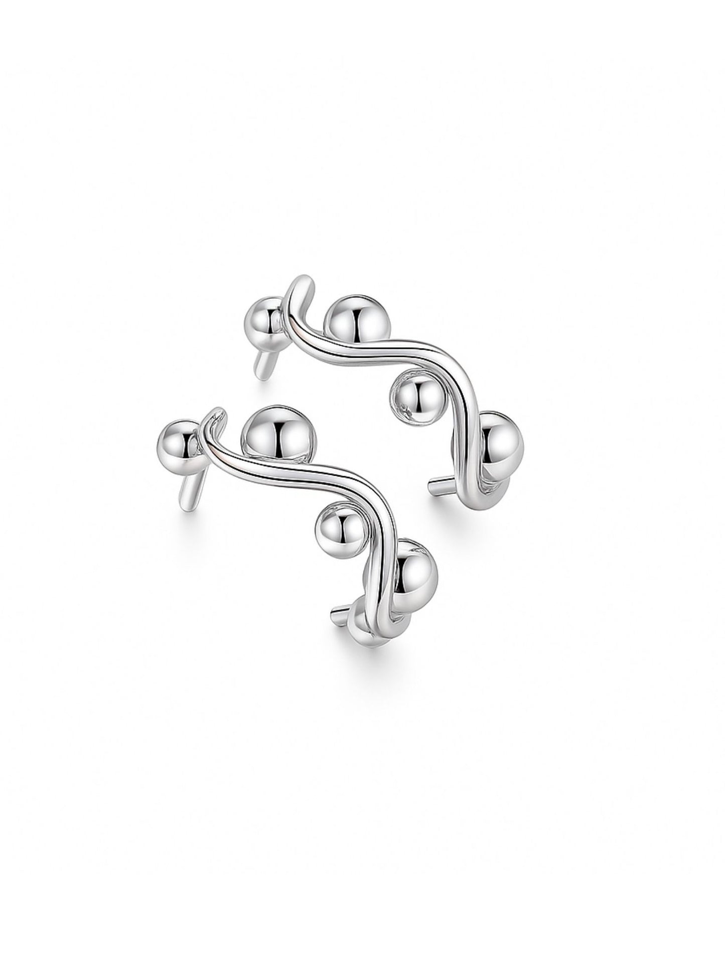 Silver Tone Abstract Swirl Stud Earrings for Women