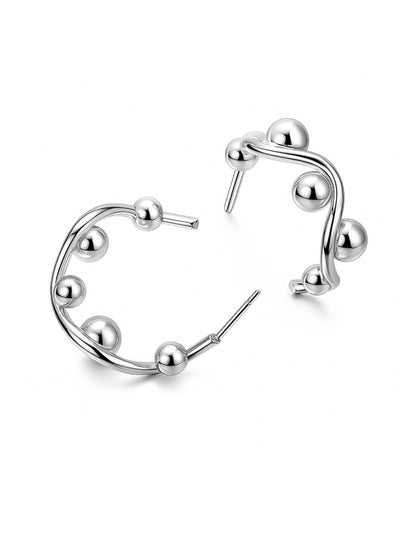 Silver Tone Abstract Swirl Stud Earrings for Women