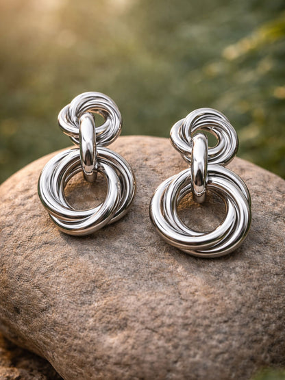 Silver Plated Interlinked Knot Drop Western Earrings