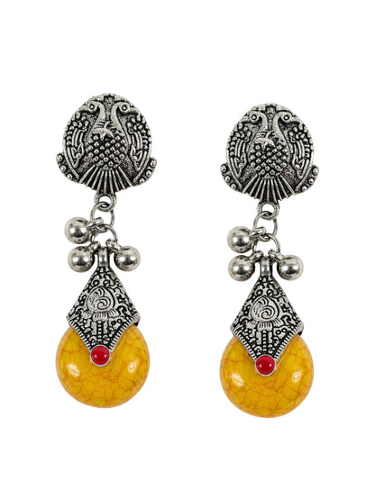 Oxidized Silver Yellow Stone Drop Earrings Navaratri