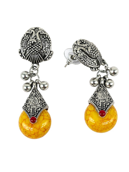 Oxidized Silver Yellow Stone Drop Earrings Navaratri