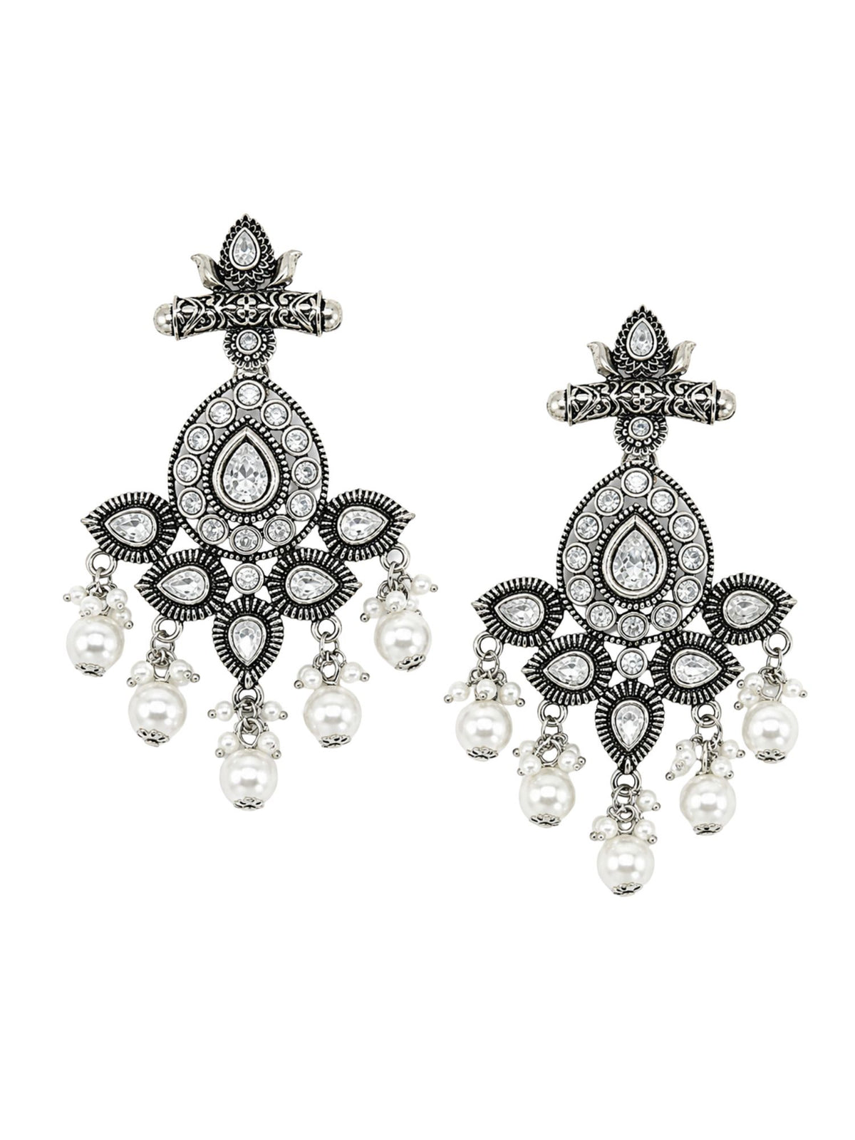 Oxidized Silver AD Chandelier Earrings for Navaratri