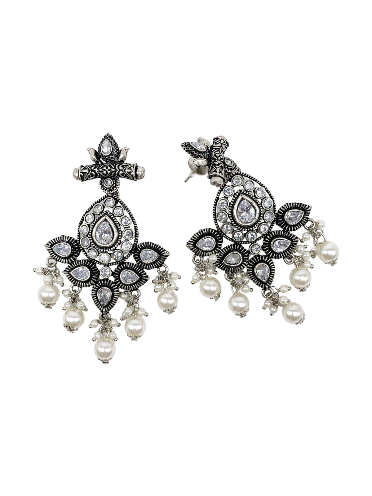 Oxidized Silver AD Chandelier Earrings for Navaratri