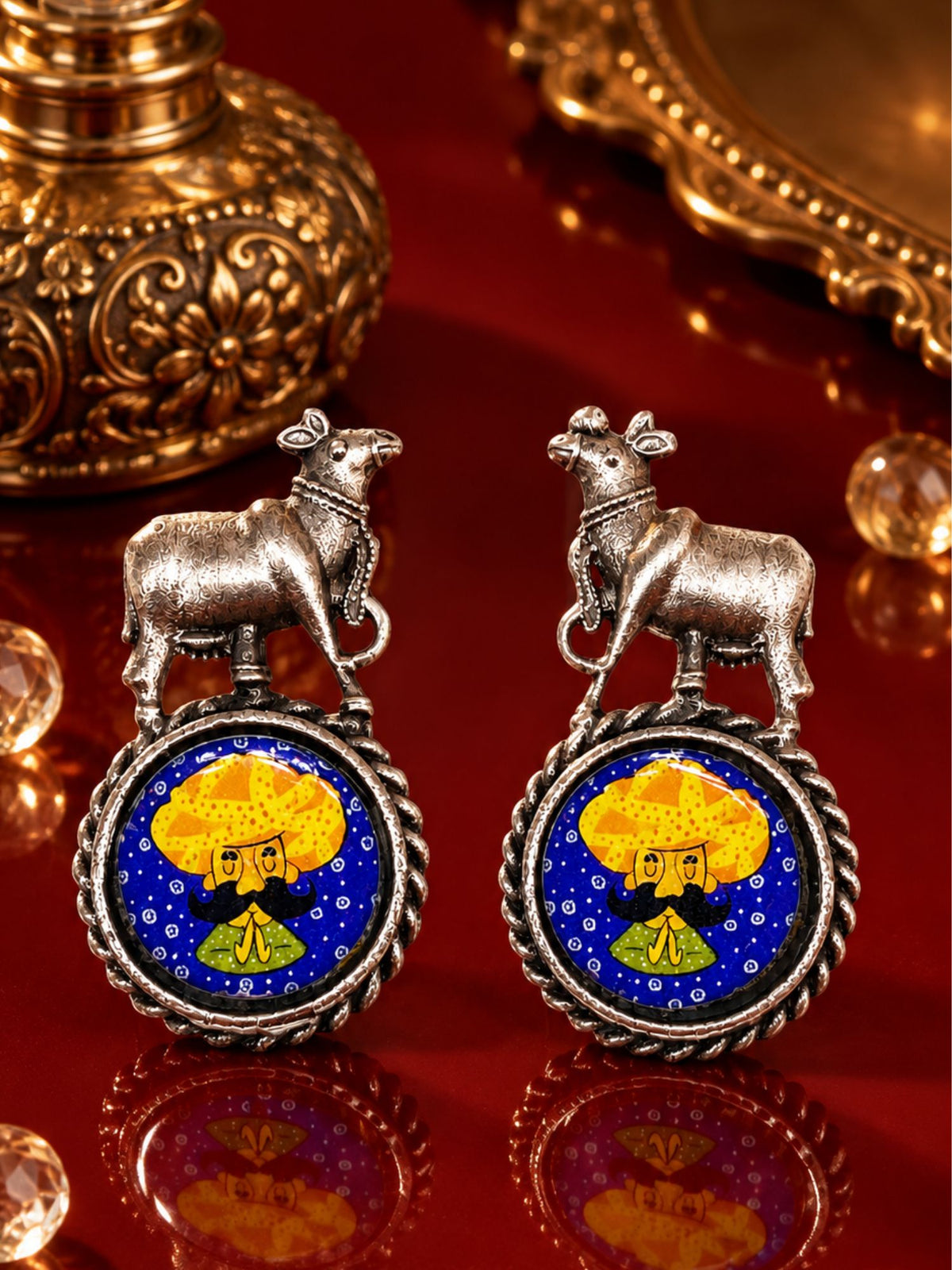Oxidised Silver-Tone Rajasthani Art Earrings