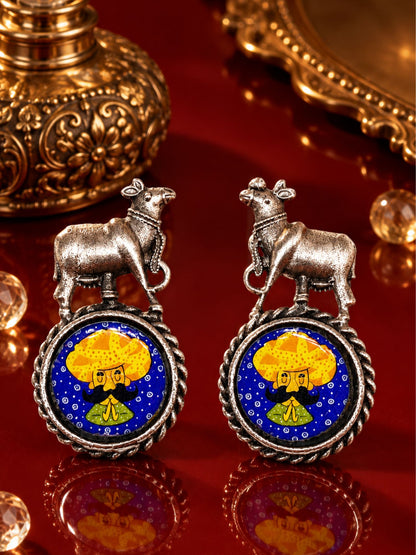 Oxidised Silver-Tone Rajasthani Art Earrings