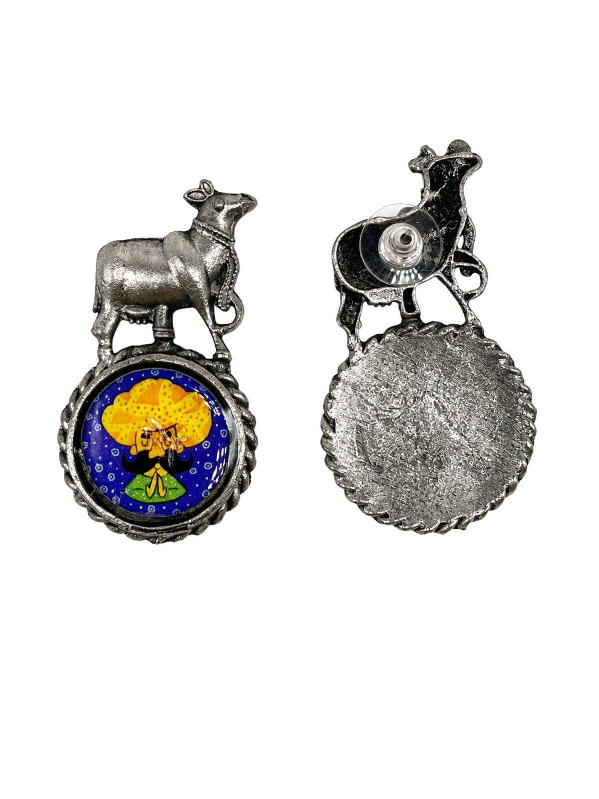 Oxidised Silver-Tone Rajasthani Art Earrings