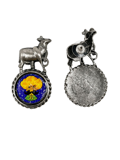 Oxidised Silver-Tone Rajasthani Art Earrings