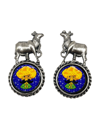 Oxidised Silver-Tone Rajasthani Art Earrings