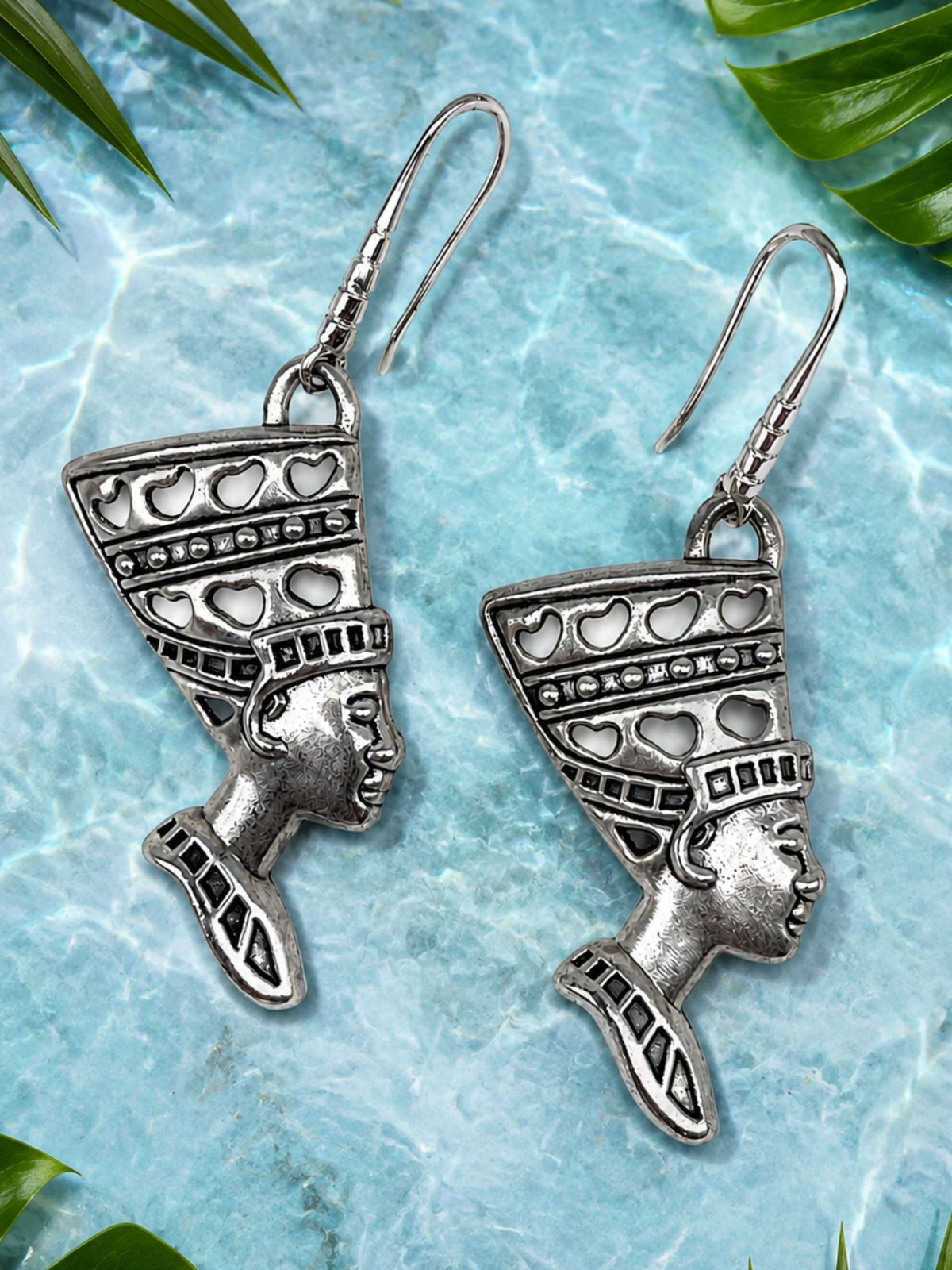 Oxidised Silver Egyptian Queen Earrings for Women