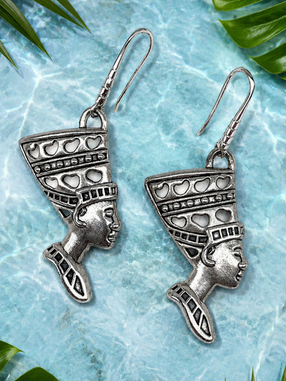 Oxidised Silver Egyptian Queen Earrings for Women