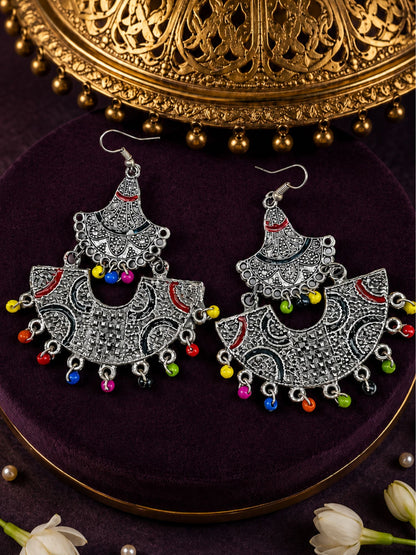 Oxidised Silver Earrings with Colourful Bead Drops