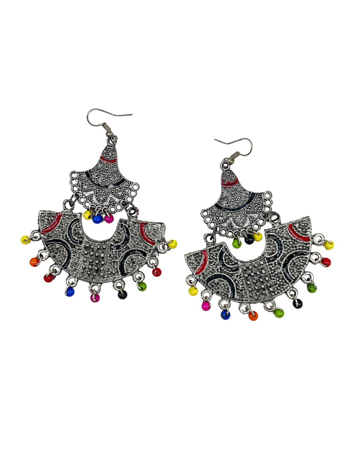 Oxidised Silver Earrings with Colourful Bead Drops
