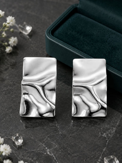 Silver-Tone Geometric Wavy Stud Earrings for Women