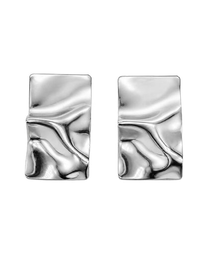 Silver-Tone Geometric Wavy Stud Earrings for Women