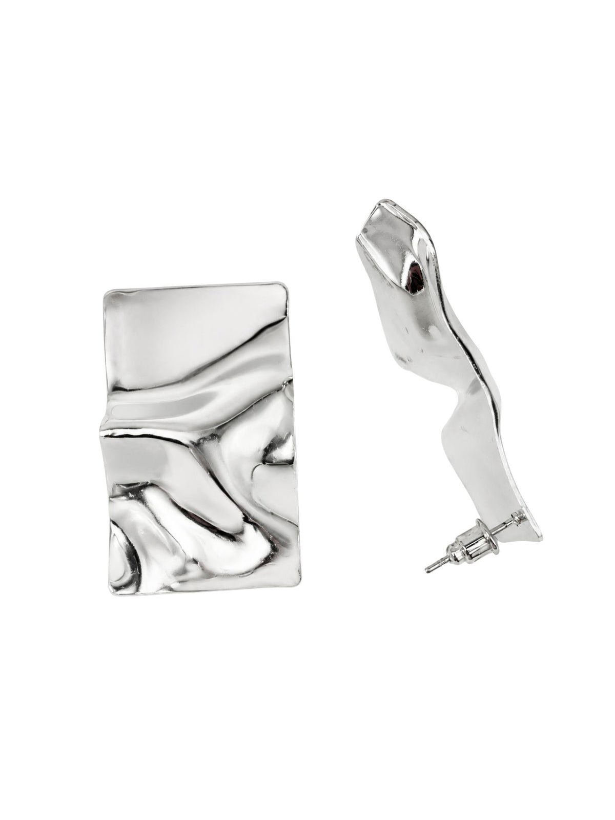 Silver-Tone Geometric Wavy Stud Earrings for Women