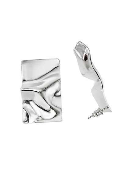 Silver-Tone Geometric Wavy Stud Earrings for Women