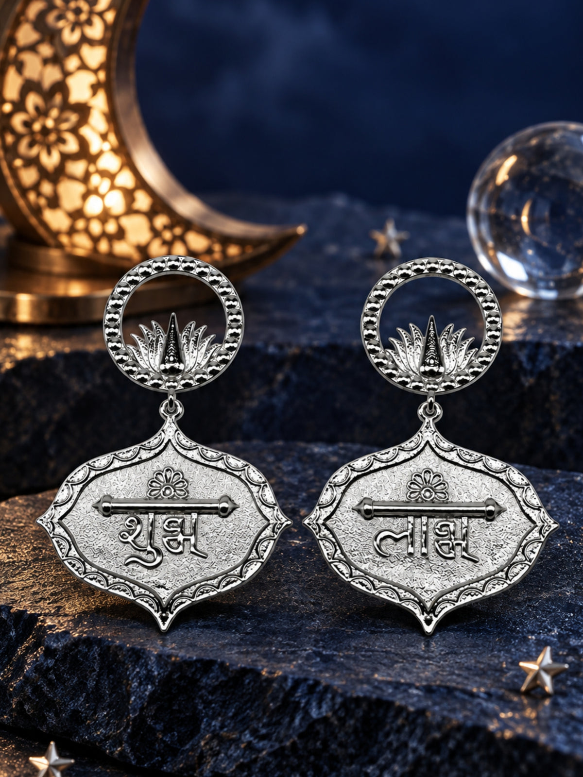 Shubh Labh Oxidised Silver Drop Earrings for Women