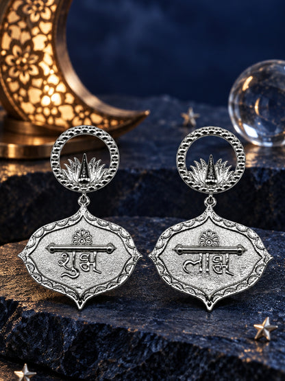 Shubh Labh Oxidised Silver Drop Earrings for Women
