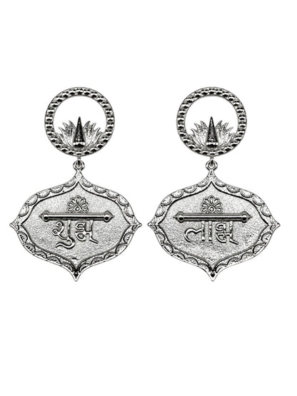 Shubh Labh Oxidised Silver Drop Earrings for Women
