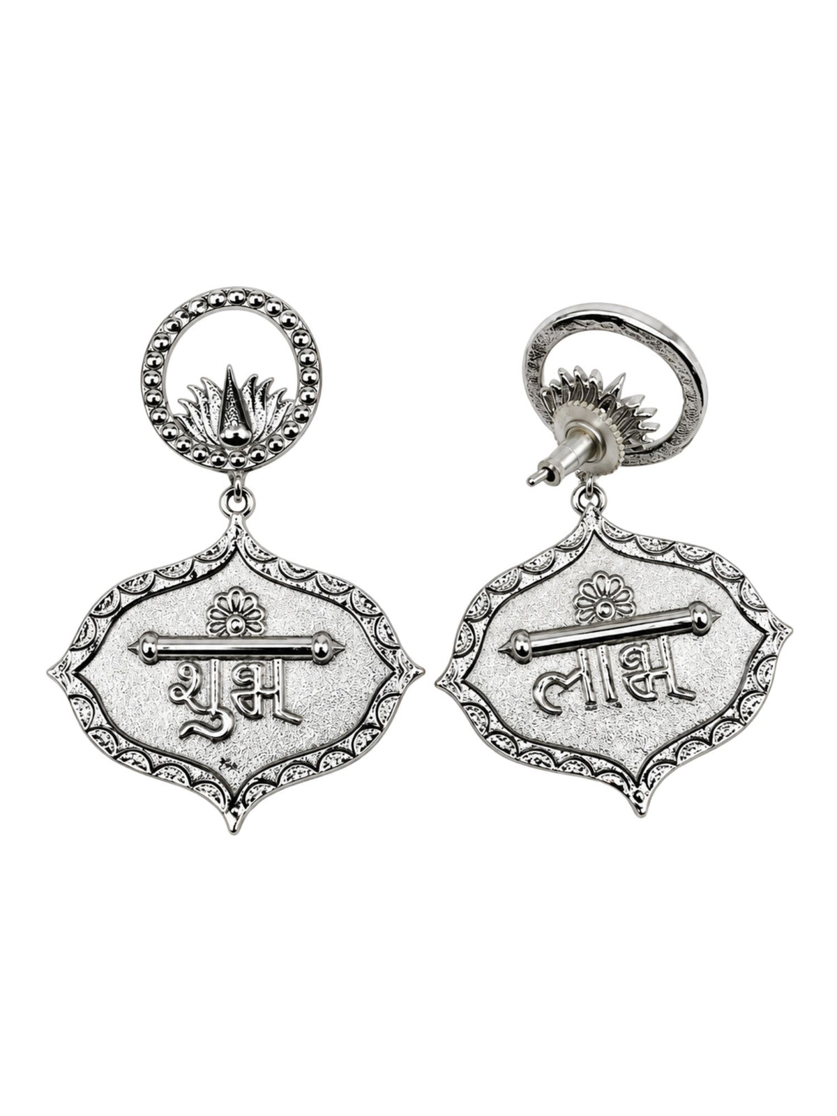 Shubh Labh Oxidised Silver Drop Earrings for Women