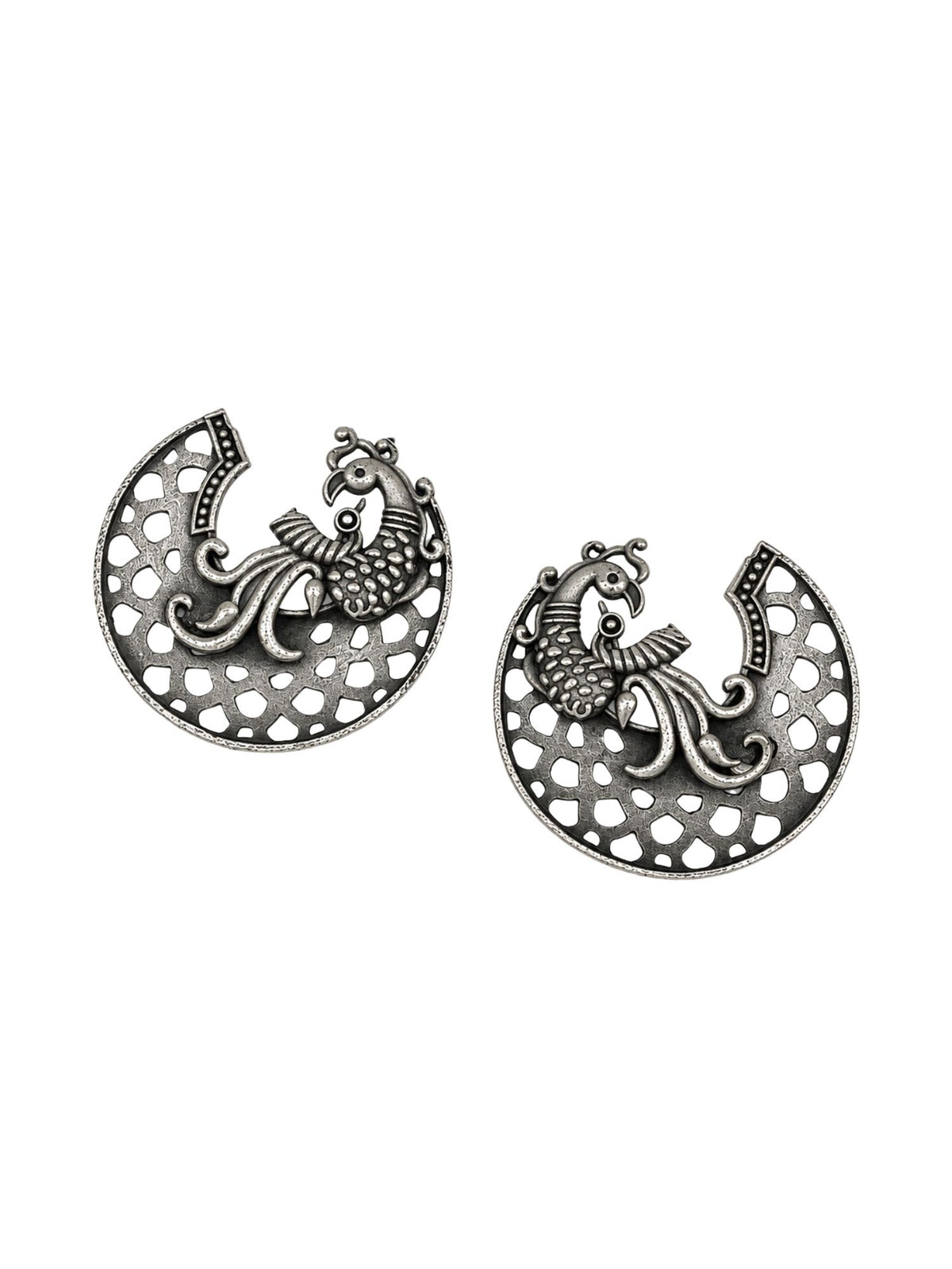 Silver Peacock Design Boho Stud Earrings for Women