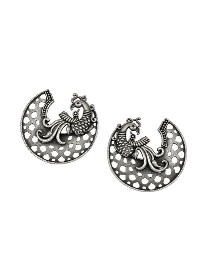 Silver Peacock Design Boho Stud Earrings for Women