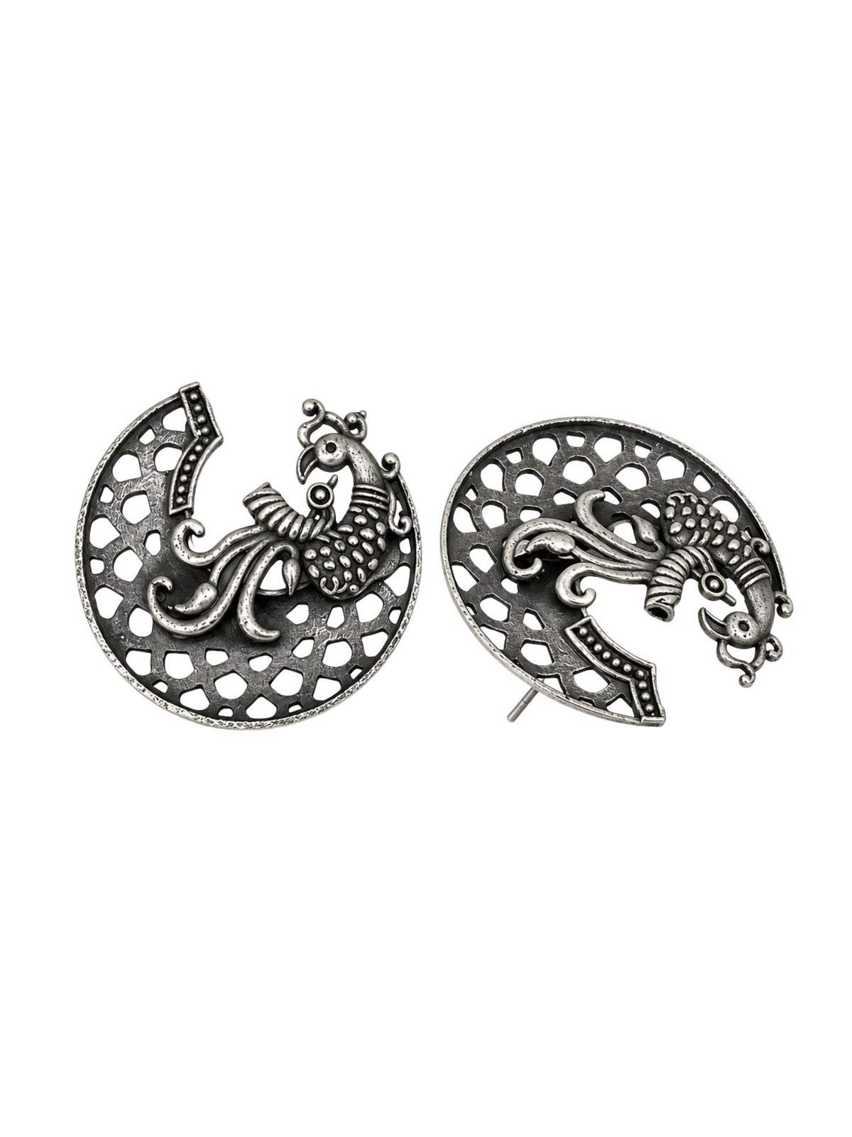 Silver Peacock Design Boho Stud Earrings for Women