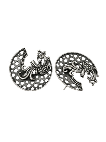 Silver Peacock Design Boho Stud Earrings for Women