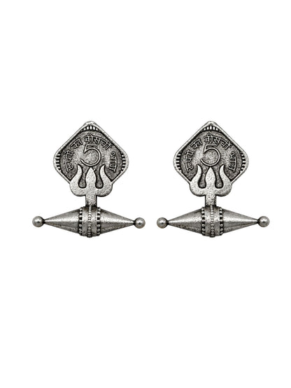 Oxidised Silver Old 5 Paise Coin Stud Earrings