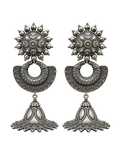 Oxidised Floral Crescent Jhumka Earrings for Women