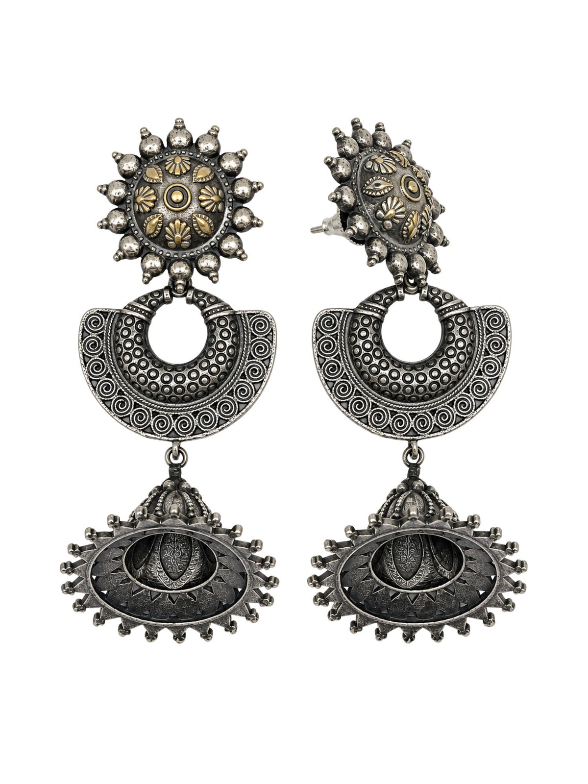 Oxidised Floral Crescent Jhumka Earrings for Women