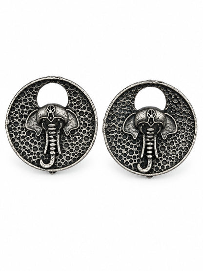 Silver Lord Ganesha Round Stud Earrings for Ladies