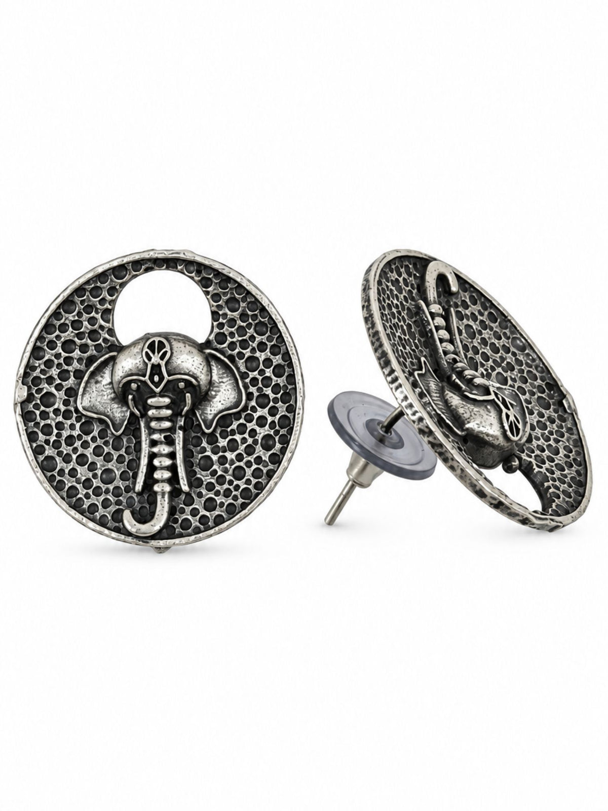 Silver Lord Ganesha Round Stud Earrings for Ladies