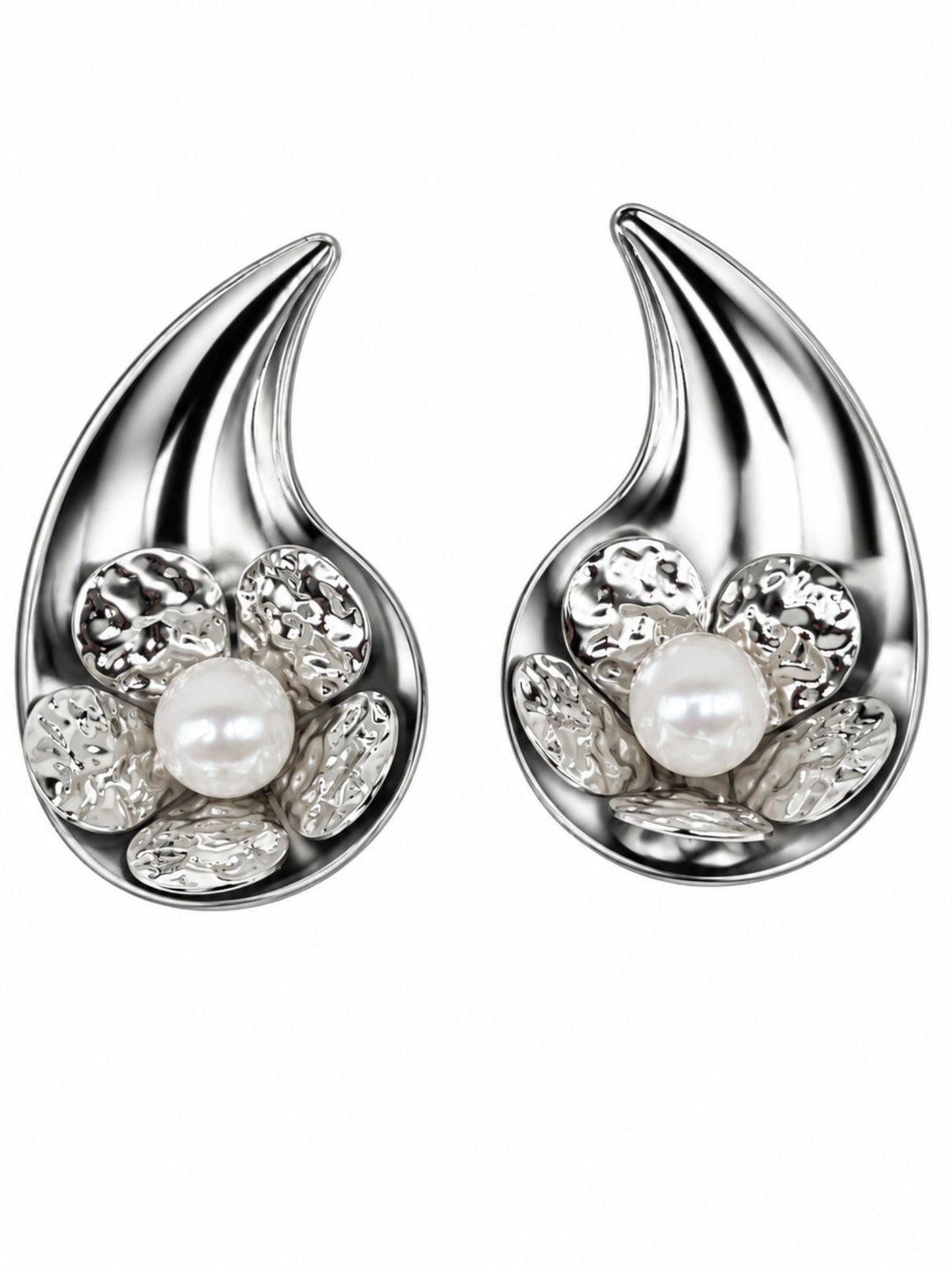 Silver Pearl Drop Stud Earrings for Navratri Garba