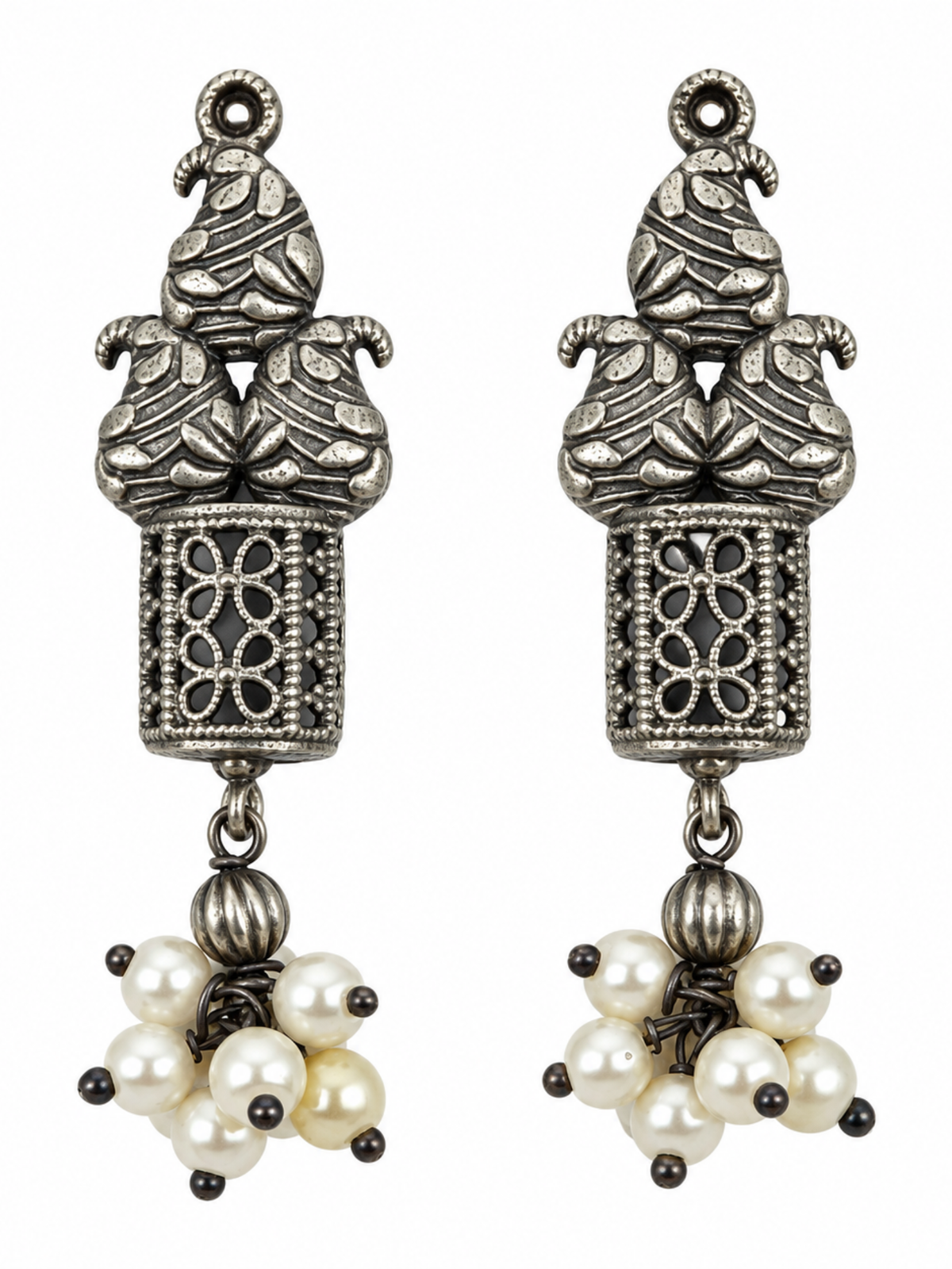 Oxidised Silver Pearl Dangle Earrings for Women