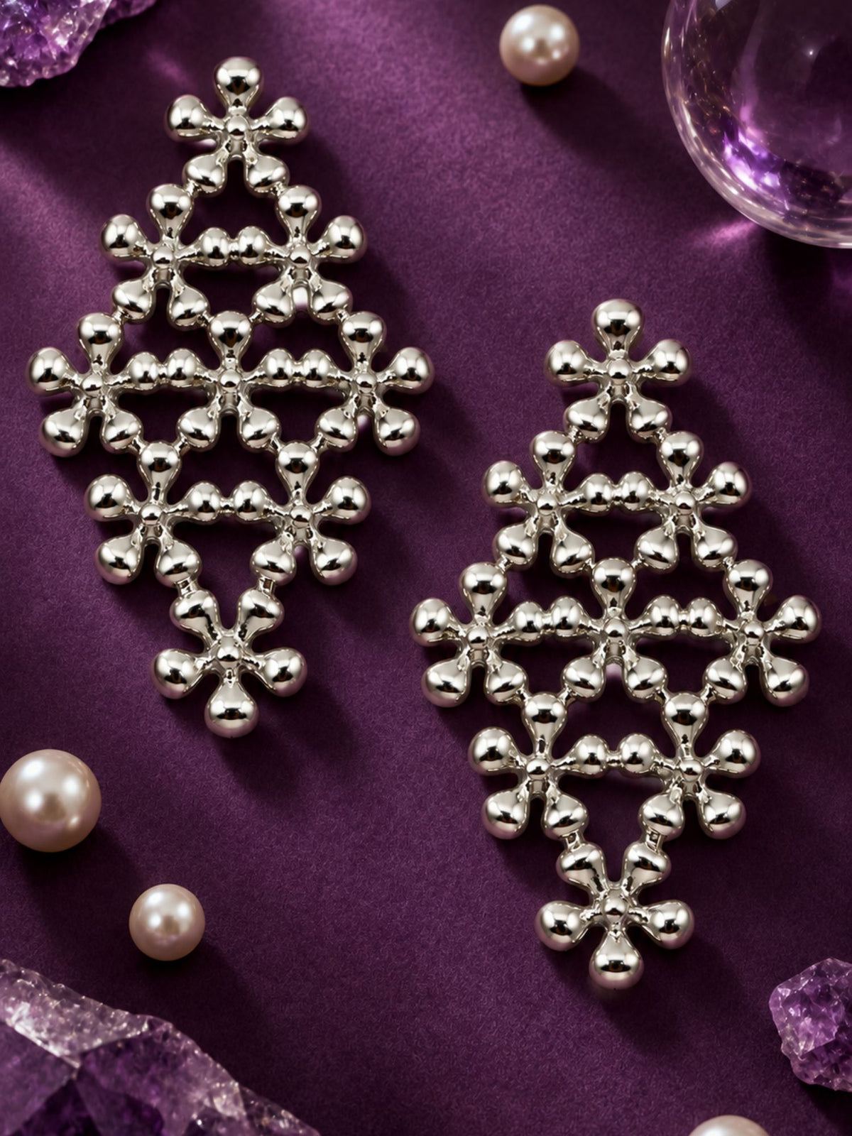 Oxidised Silver Floral Chandelier Earrings Women