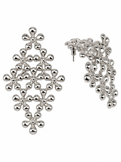 Oxidised Silver Floral Chandelier Earrings Women