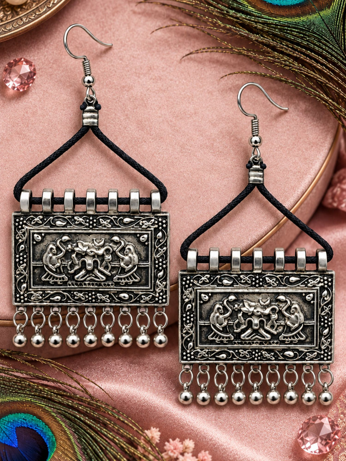 Oxidised Silver Tribal Earrings with Ghungroo Drop