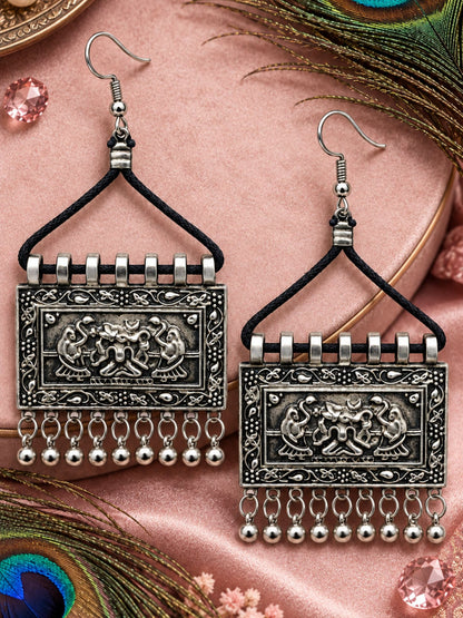 Oxidised Silver Tribal Earrings with Ghungroo Drop