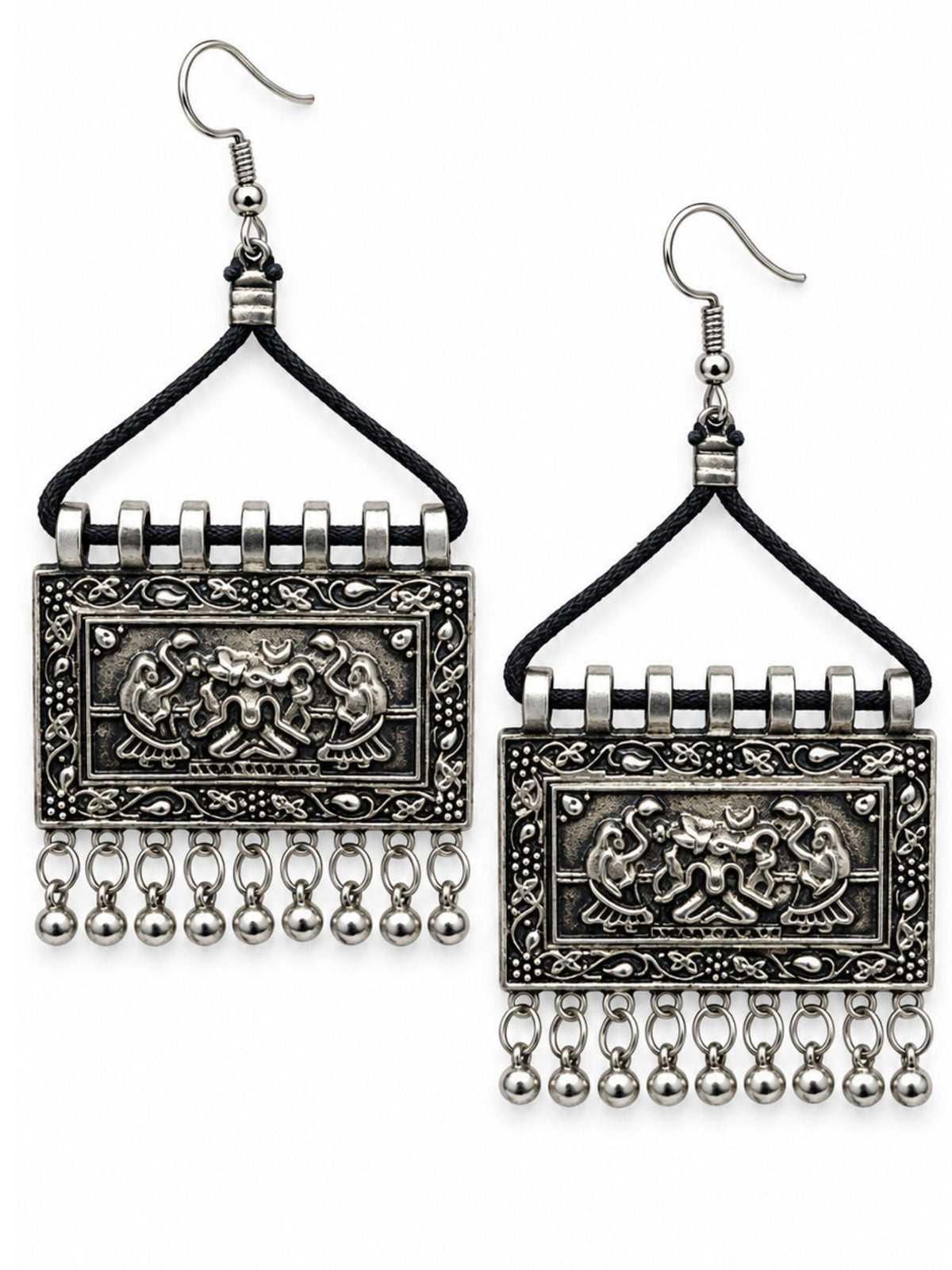Oxidised Silver Tribal Earrings with Ghungroo Drop