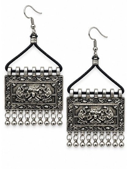 Oxidised Silver Tribal Earrings with Ghungroo Drop